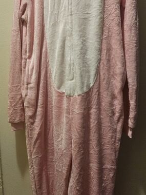 Plush Pink and White Hooded Onesie - Women's Cozy Cardigan Style